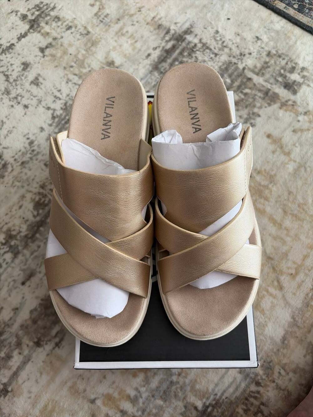 Vilanva Women's Platform Cross Strap Wedge Sandals Gold - wore 1 time